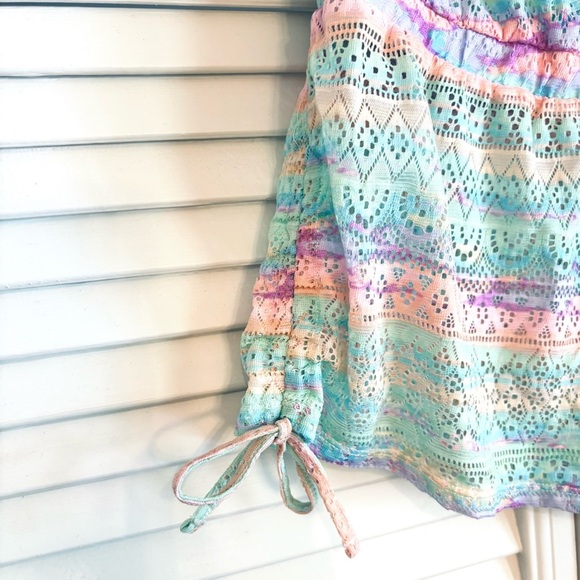 Victoria’s Secret Pastel Pink Blue Lace Swimsuit Coverup Strapless Romper Small - Picture 2 of 7